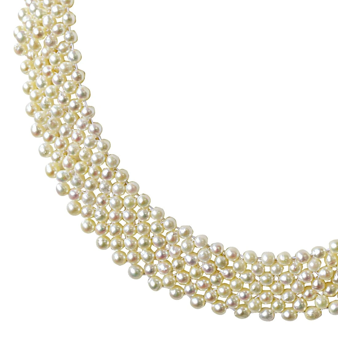 Fine Knitted Choker Real Japanese Akoya Cultured Pearl Necklace for Women, White Silky Smooth Pearls SN776
