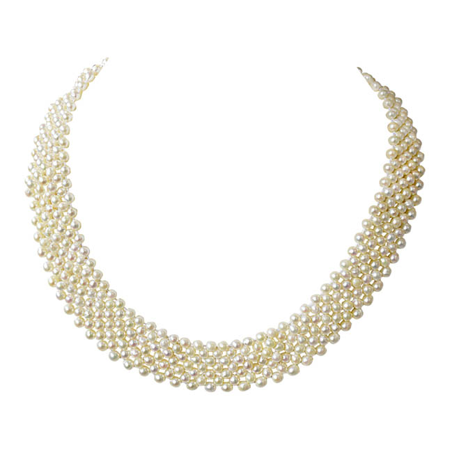 Fine Knitted Choker Real Japanese Akoya Cultured Pearl Necklace for Women, White Silky Smooth Pearls SN776