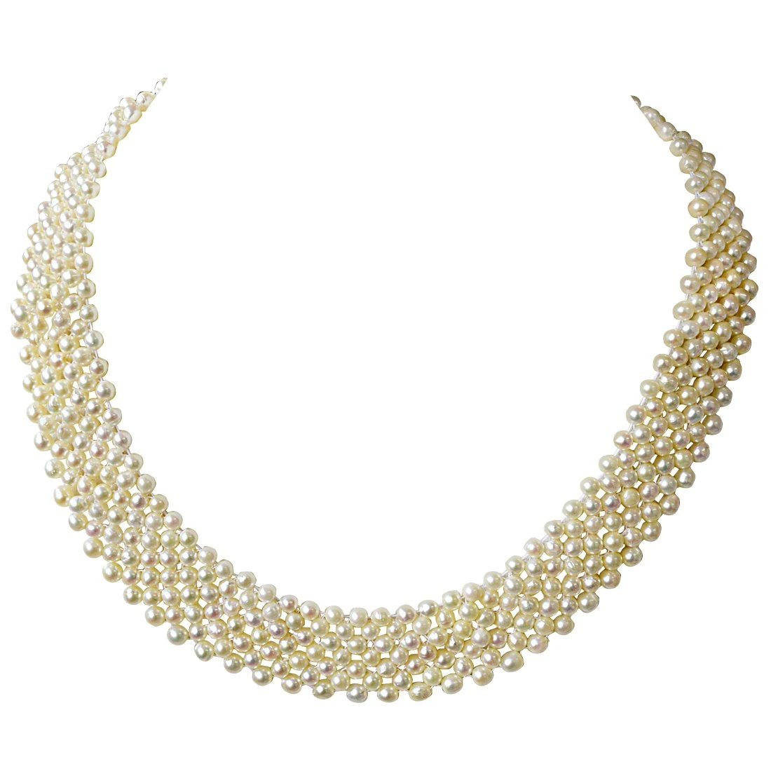 Fine Knitted Choker Real Japanese Akoya Cultured Pearl Necklace for Women, White Silky Smooth Pearls SN776