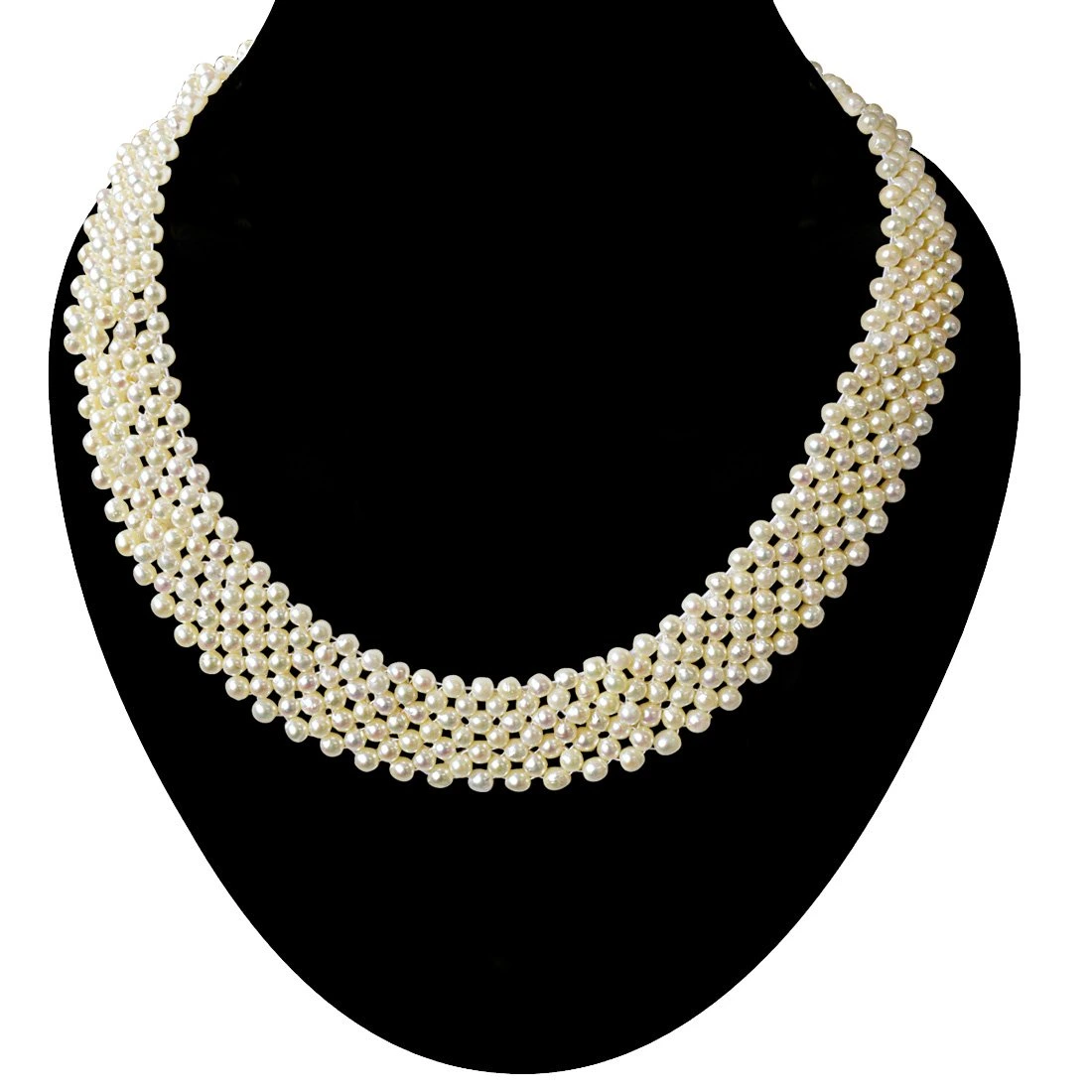 Fine Knitted Choker Real Japanese Akoya Cultured Pearl Necklace for Women, White Silky Smooth Pearls SN776