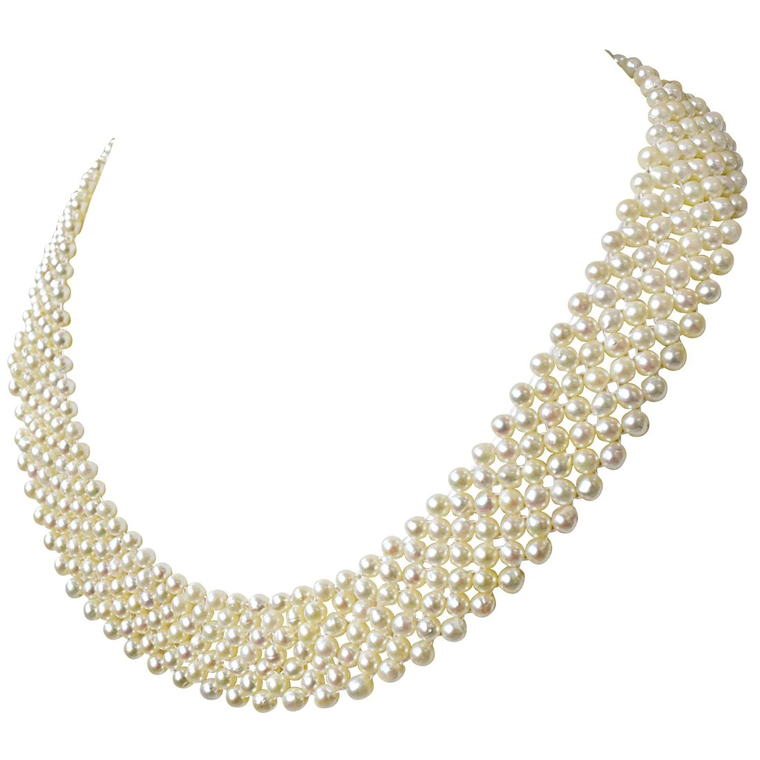 Fine Knitted Choker Real Japanese Akoya Cultured Pearl Necklace for Women, White Silky Smooth Pearls SN776