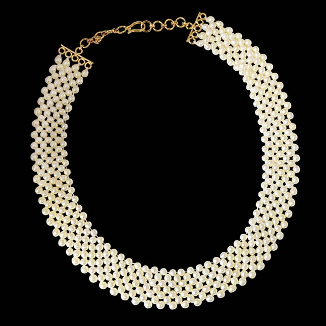 Fine Knitted Choker Real Japanese Akoya Cultured Pearl Necklace for Women, White Silky Smooth Pearls SN776