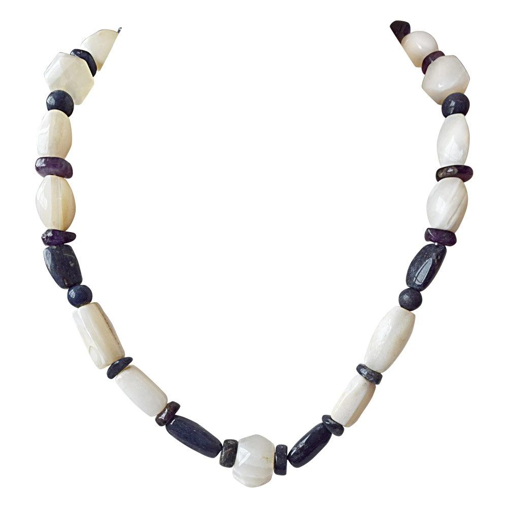 Single Line White & Blue Agate Necklace for Women (SN825)