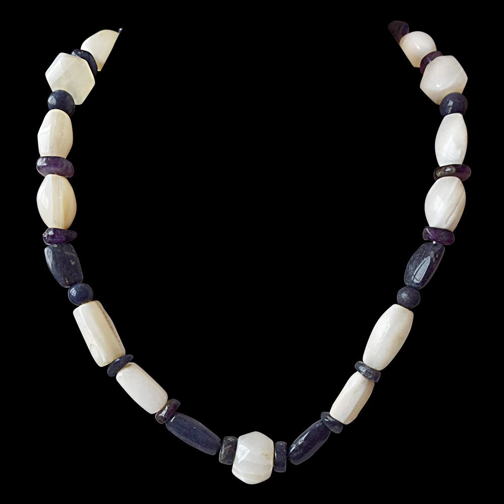 Single Line White & Blue Agate Necklace for Women (SN825)