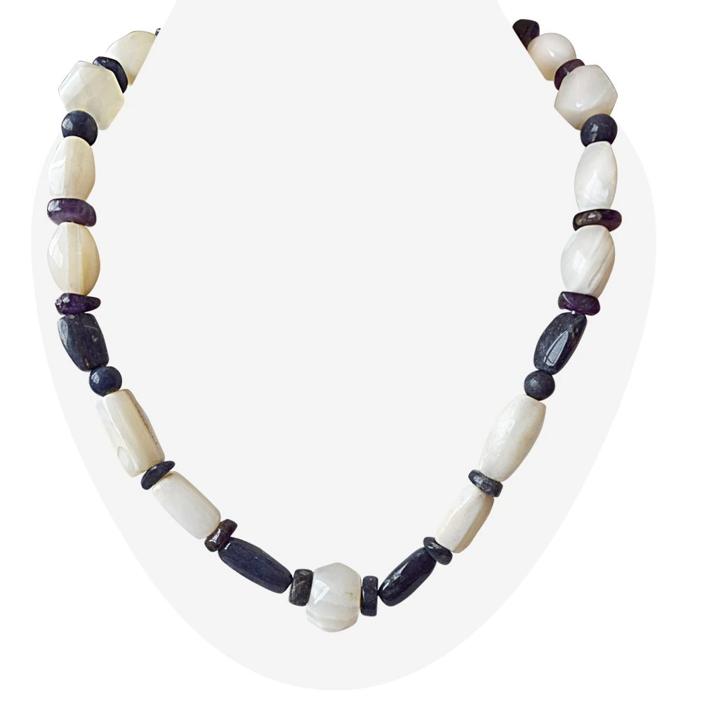 Single Line White & Blue Agate Necklace for Women (SN825)