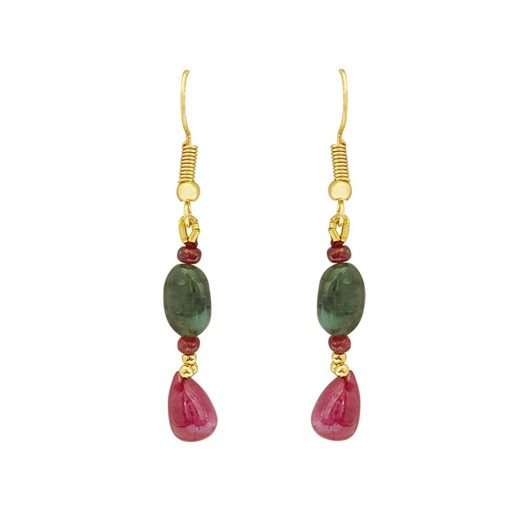 Exquisite Real Oval Green Emerald & Red Ruby Necklace Set for Women (SN830)