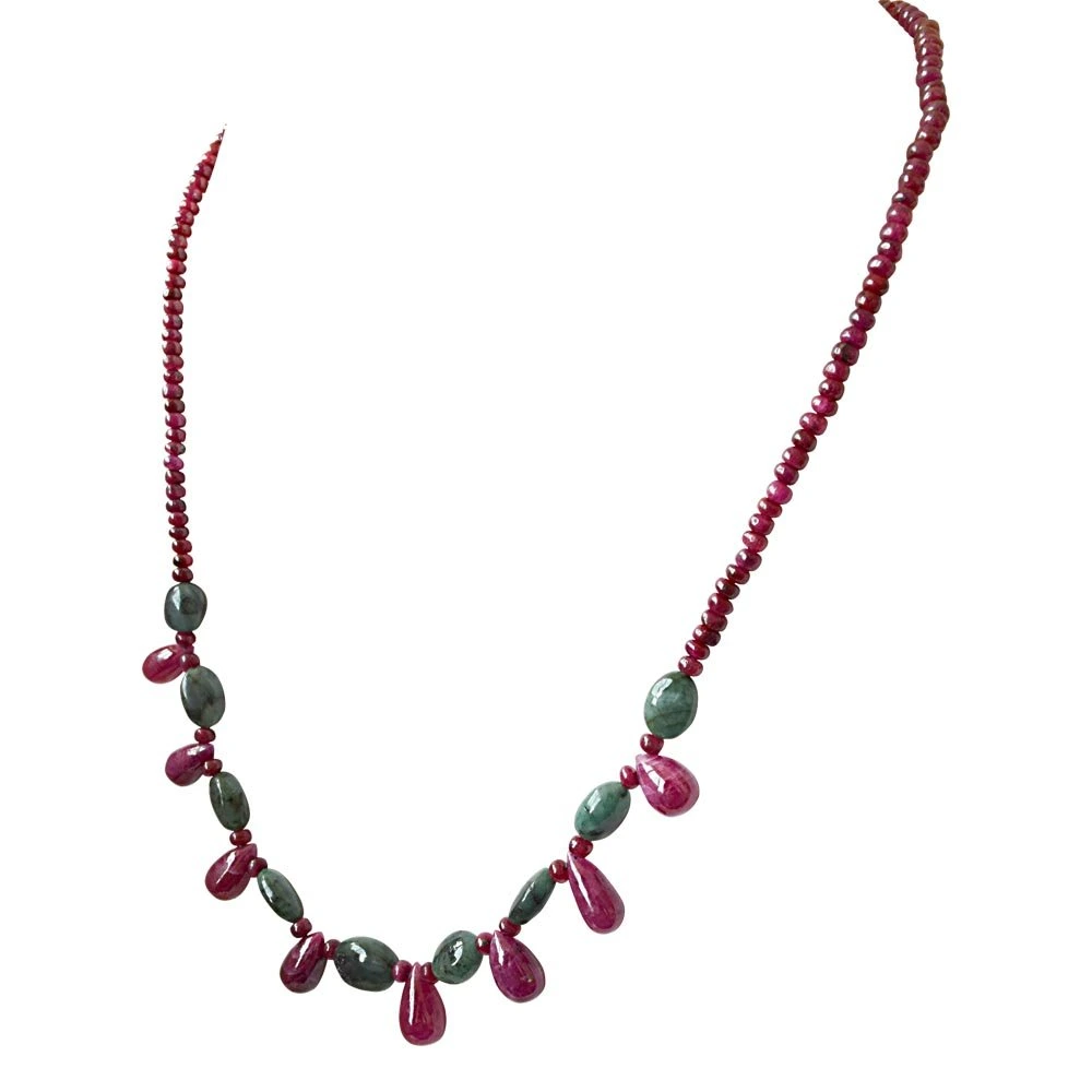 Exquisite Real Oval Green Emerald & Red Ruby Necklace Set for Women (SN830)