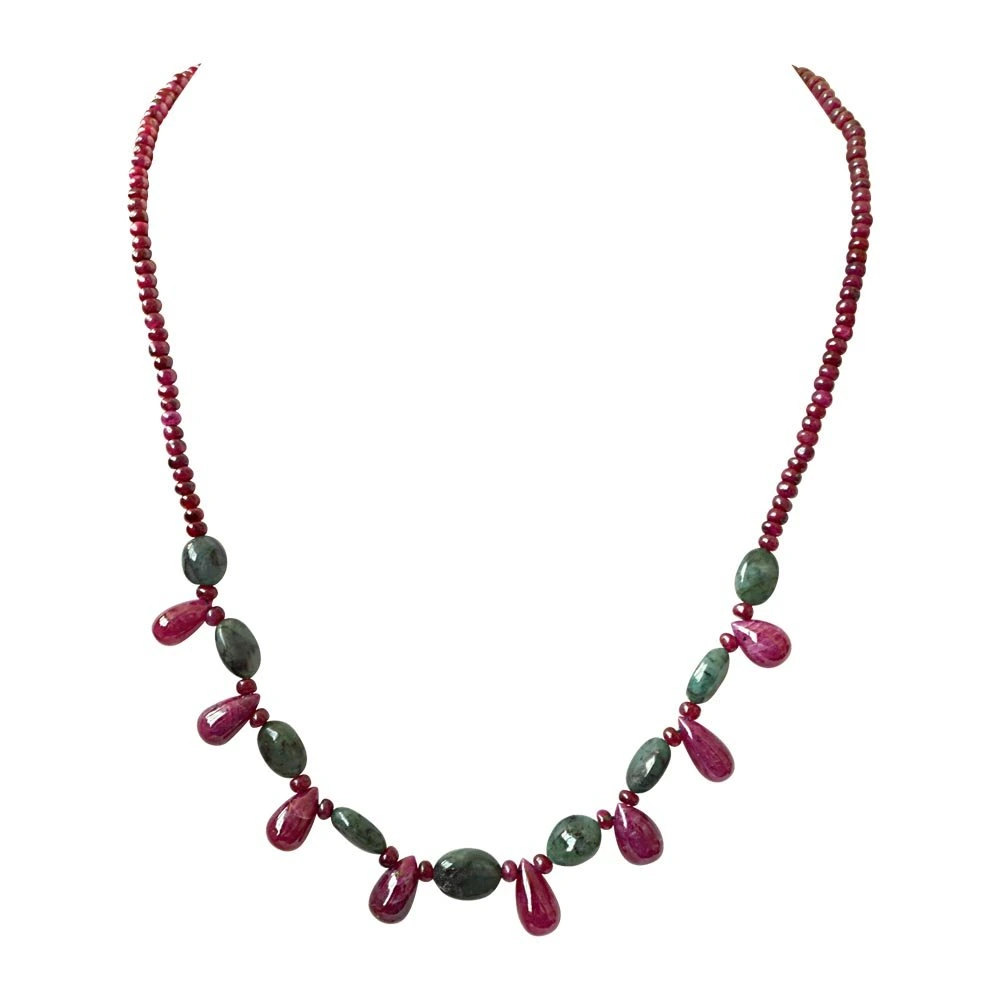 Exquisite Real Oval Green Emerald & Red Ruby Necklace Set for Women (SN830)