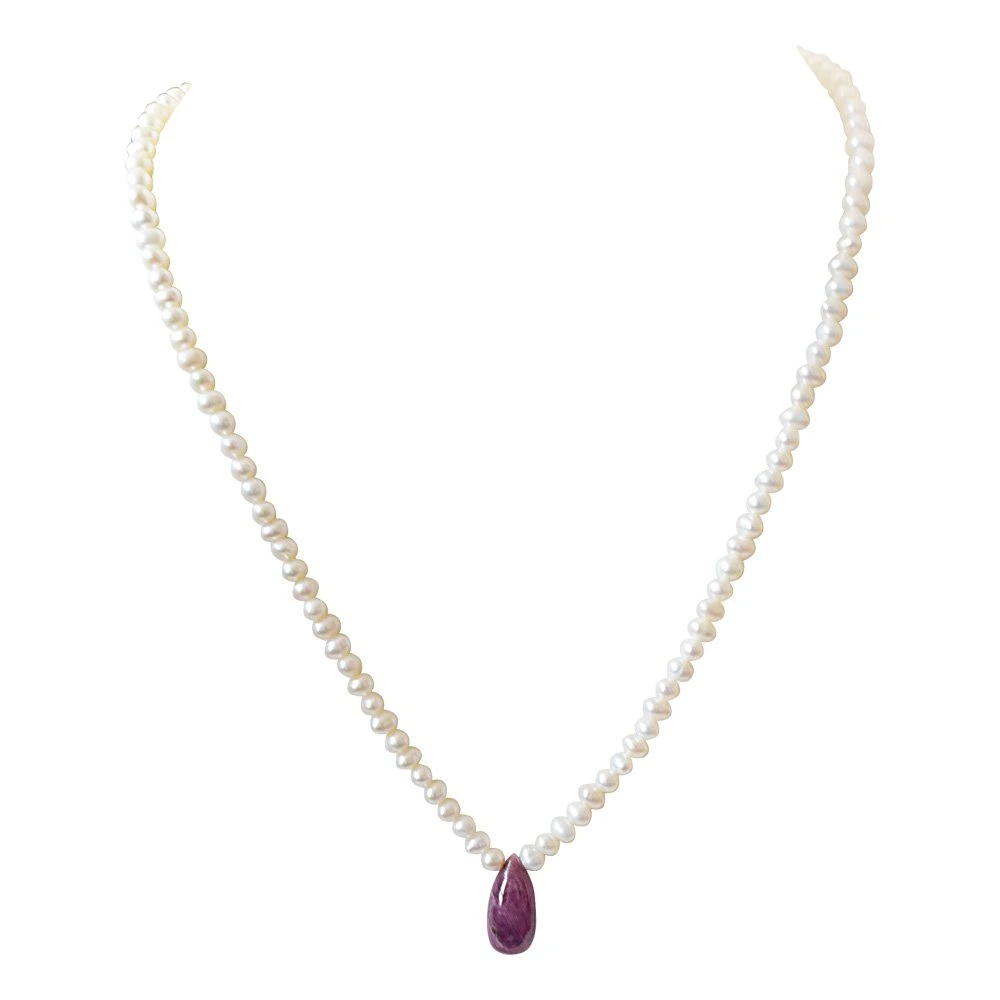 8.52 cts Real Drop Ruby & Freshwater Pearl Necklace for Women (SN832)