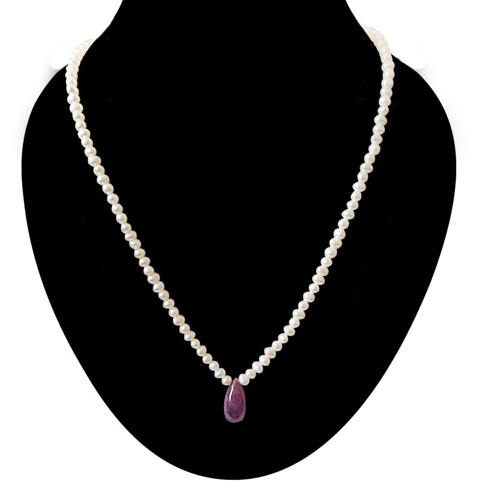 8.52 cts Real Drop Ruby & Freshwater Pearl Necklace for Women (SN832)