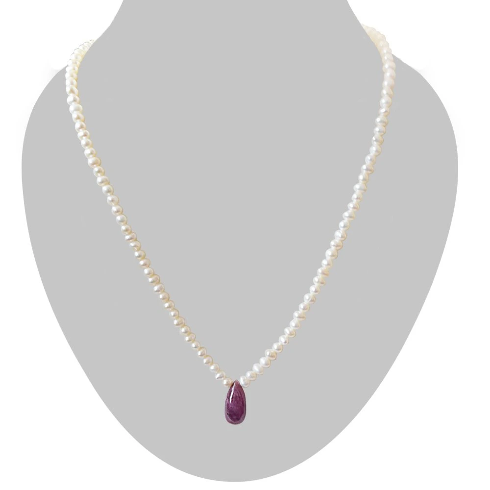 8.52 cts Real Drop Ruby & Freshwater Pearl Necklace for Women (SN832)