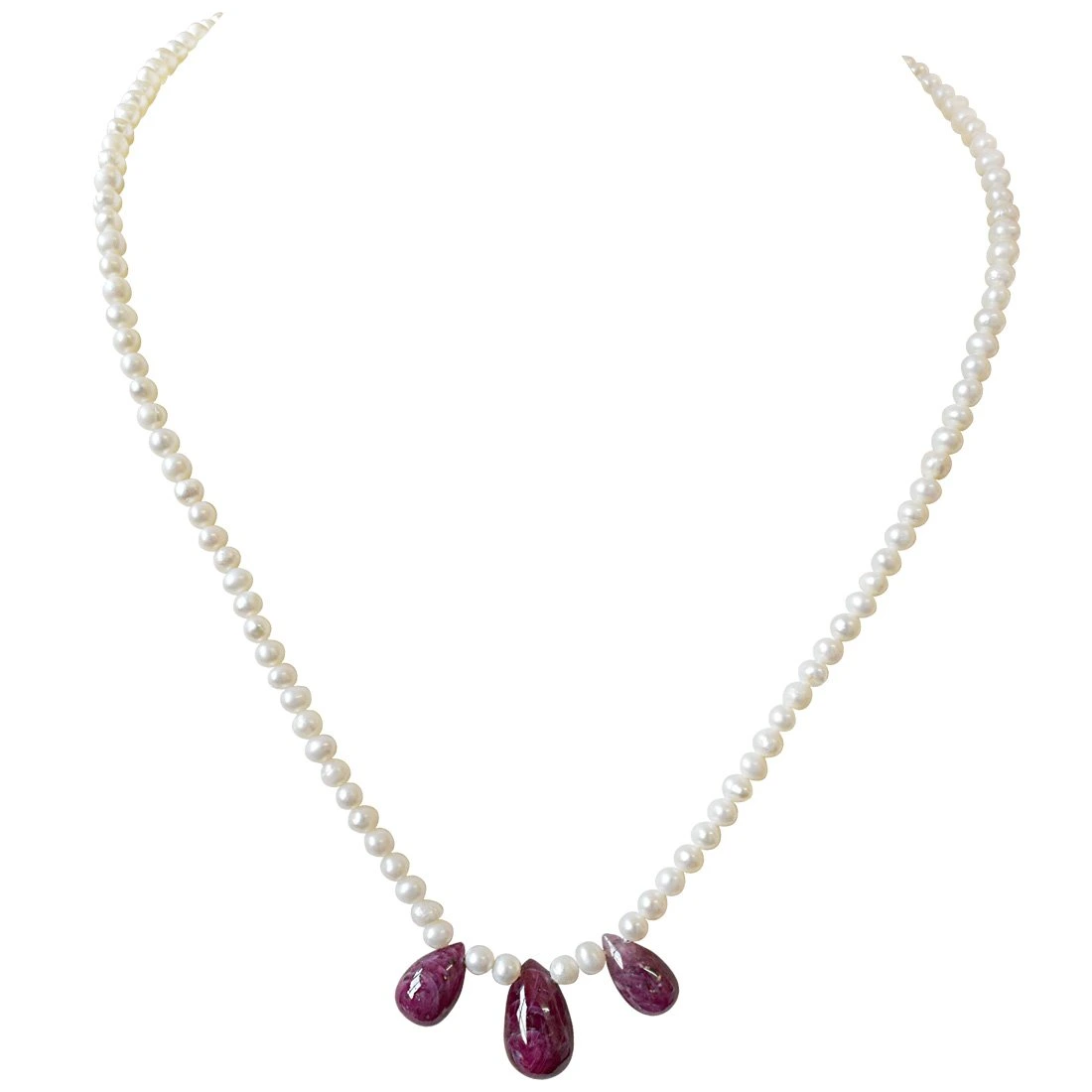 30cts 3pc Real Drop Ruby & Freshwater Pearl Necklace (SN847)