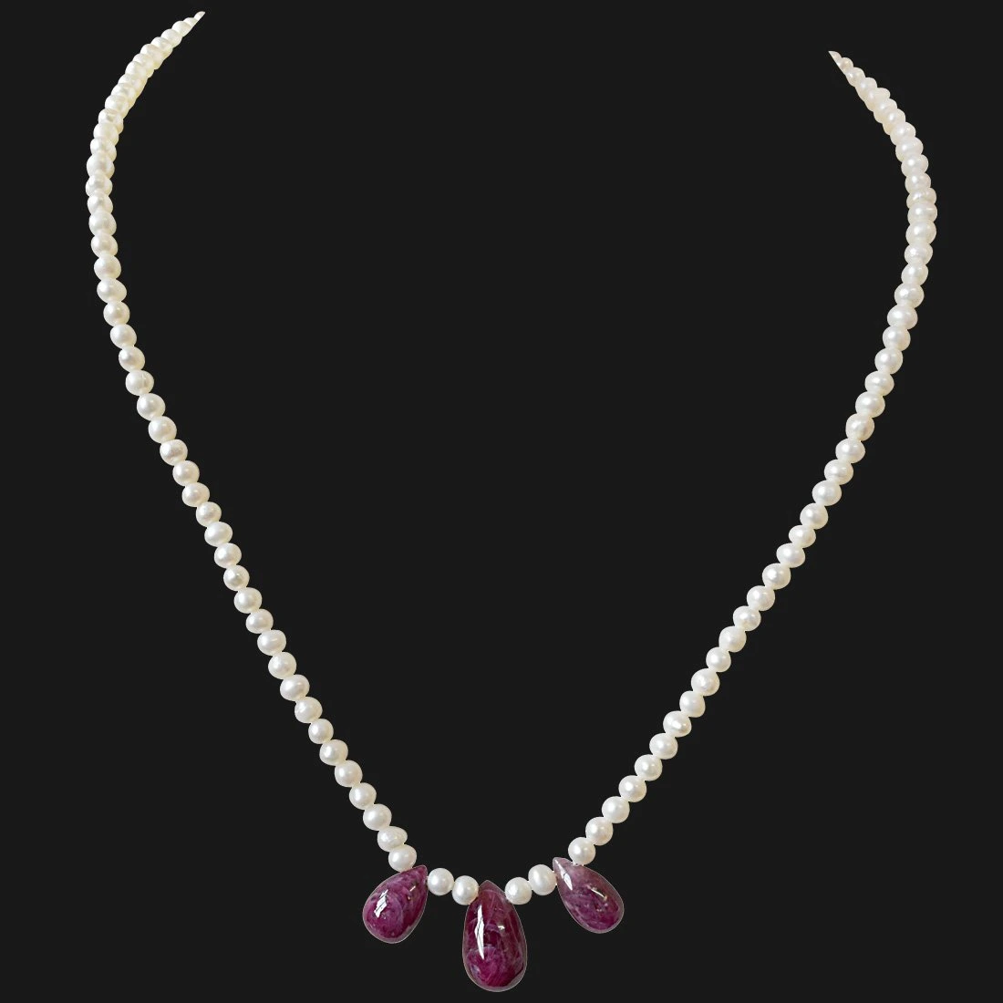 30cts 3pc Real Drop Ruby & Freshwater Pearl Necklace (SN847)