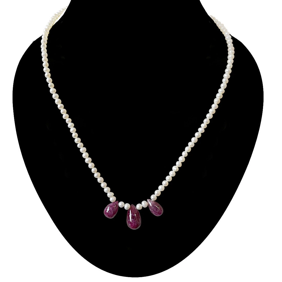 30cts 3pc Real Drop Ruby & Freshwater Pearl Necklace (SN847)