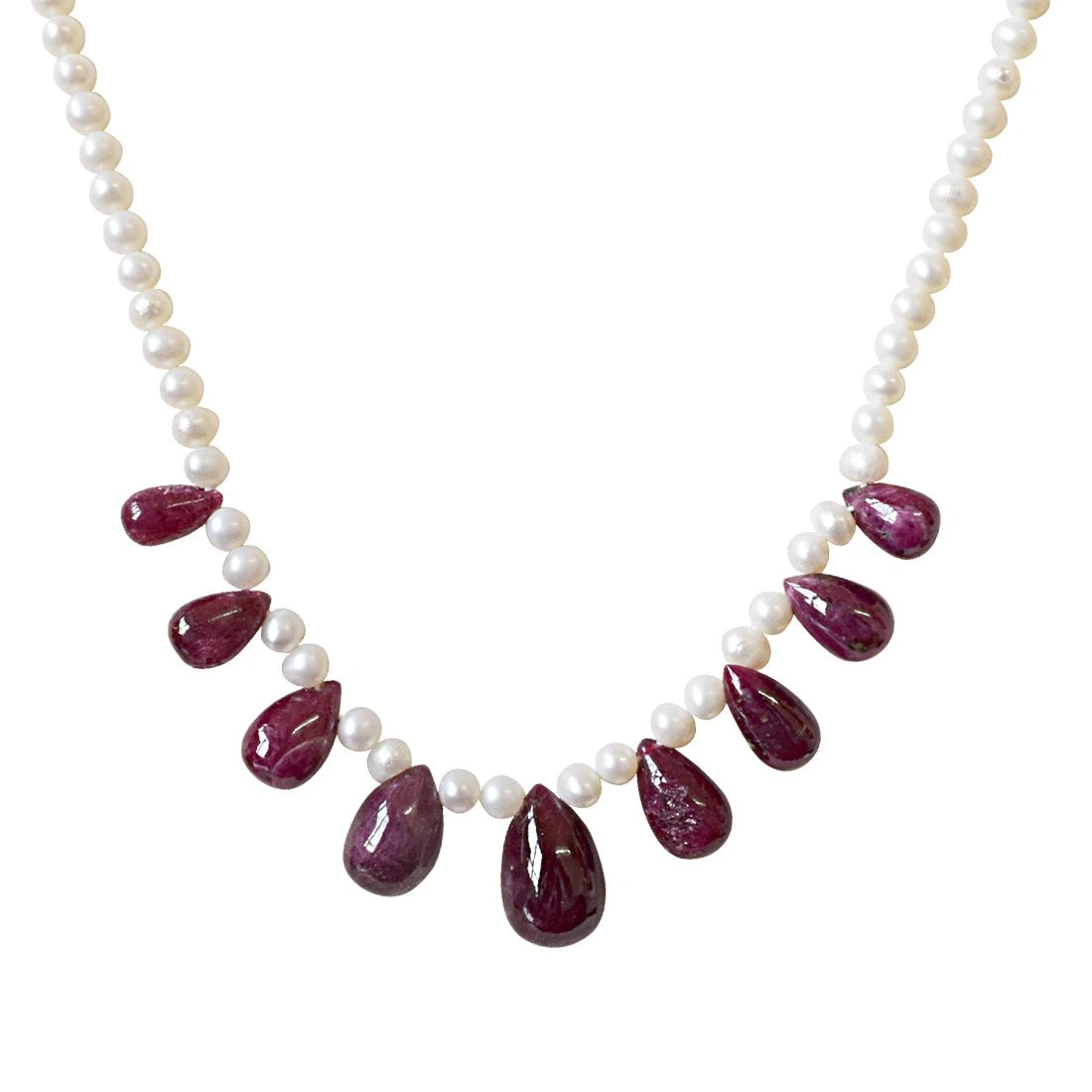 50cts 9pcs Real Drop Ruby and Freshwater Pearl Necklace for Women (SN848)