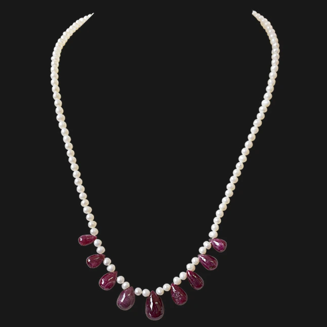 50cts 9pcs Real Drop Ruby and Freshwater Pearl Necklace for Women (SN848)