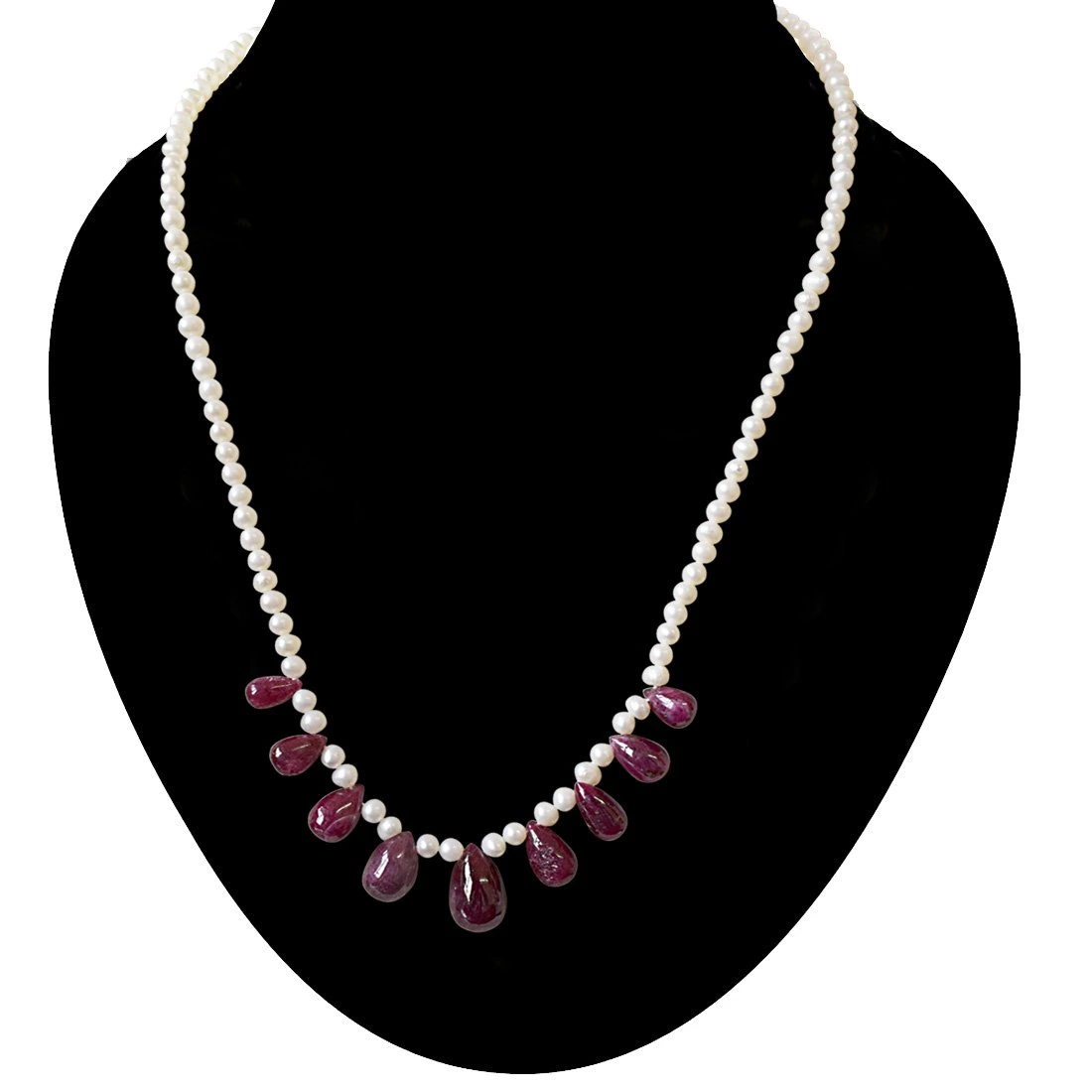 50cts 9pcs Real Drop Ruby and Freshwater Pearl Necklace for Women (SN848)