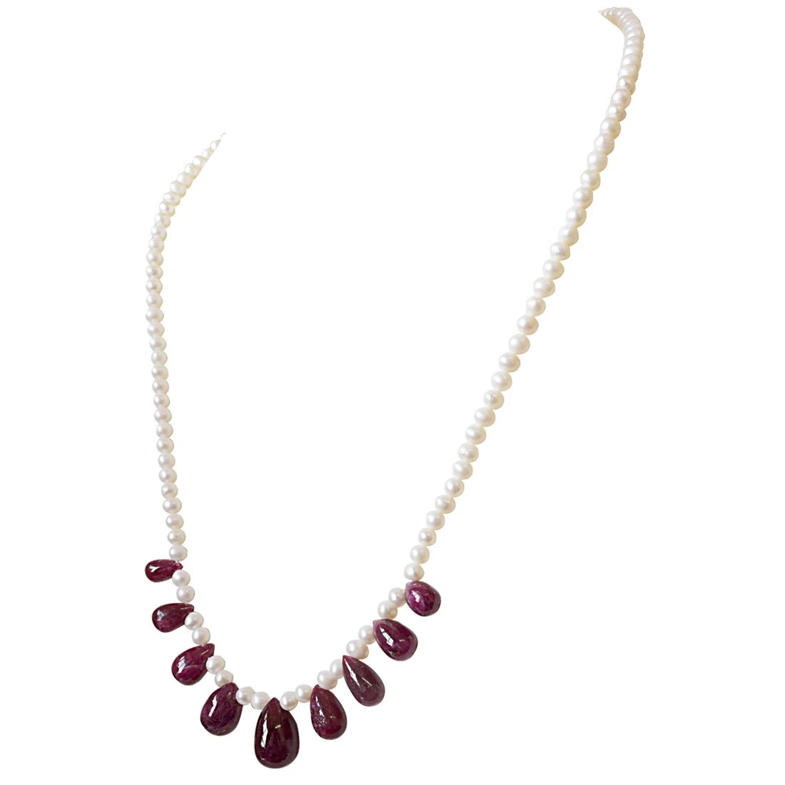50cts 9pcs Real Drop Ruby and Freshwater Pearl Necklace for Women (SN848)