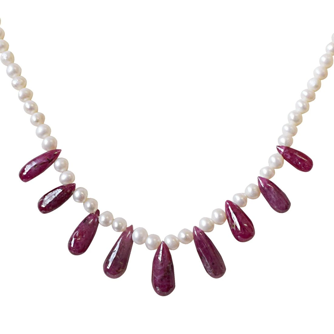 30cts 9pcs Real Drop Ruby & Freshwater Pearl Necklace for Women (SN849)