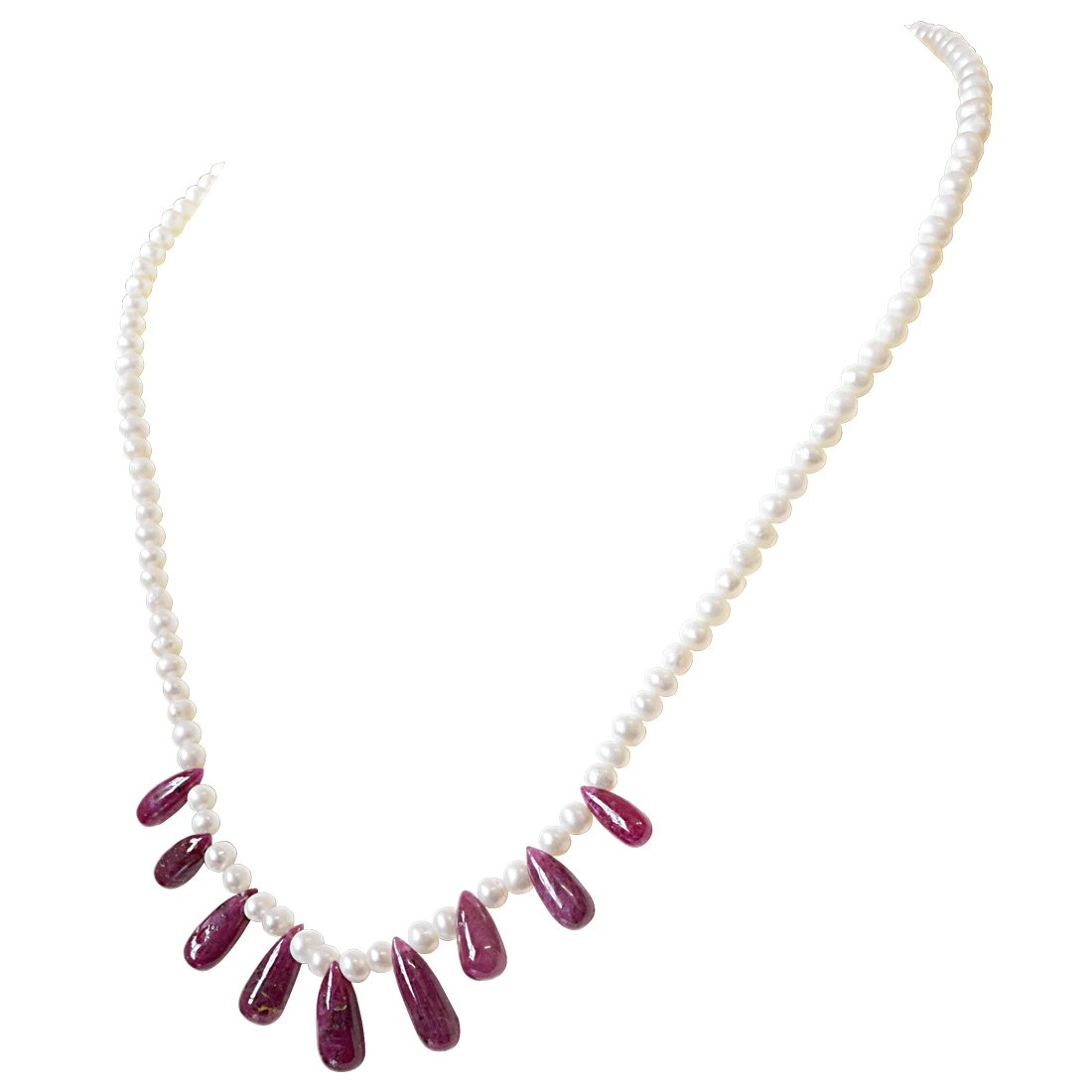 30cts 9pcs Real Drop Ruby & Freshwater Pearl Necklace for Women (SN849)