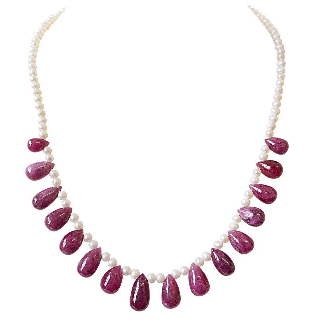 135cts 16pcs Real Drop Ruby & Freshwater Pearl Necklace for Women (SN851)