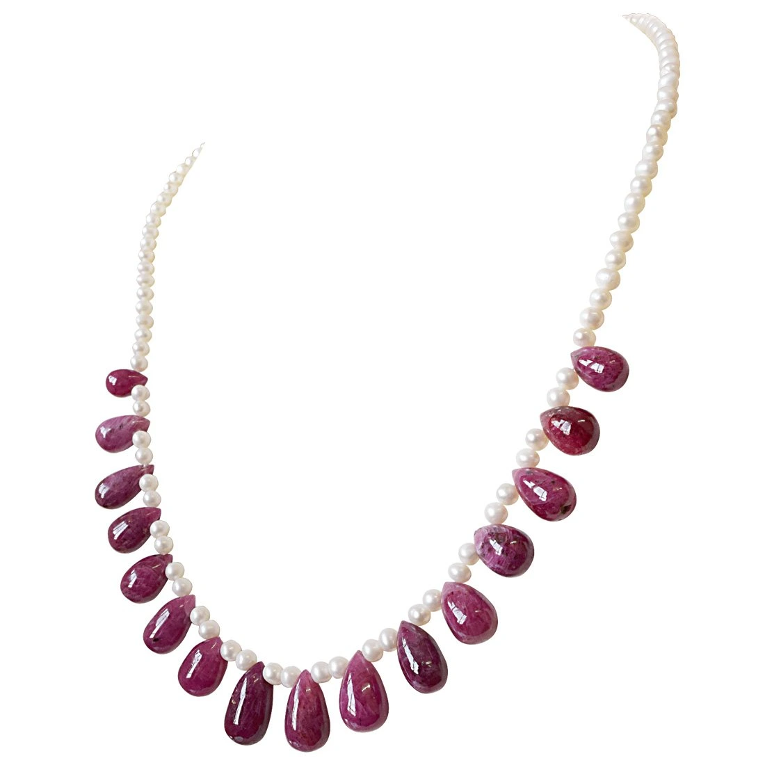 135cts 16pcs Real Drop Ruby & Freshwater Pearl Necklace for Women (SN851)