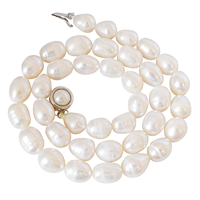 Single Line Real Big Elongated Pearl Necklace for Women (SN867)