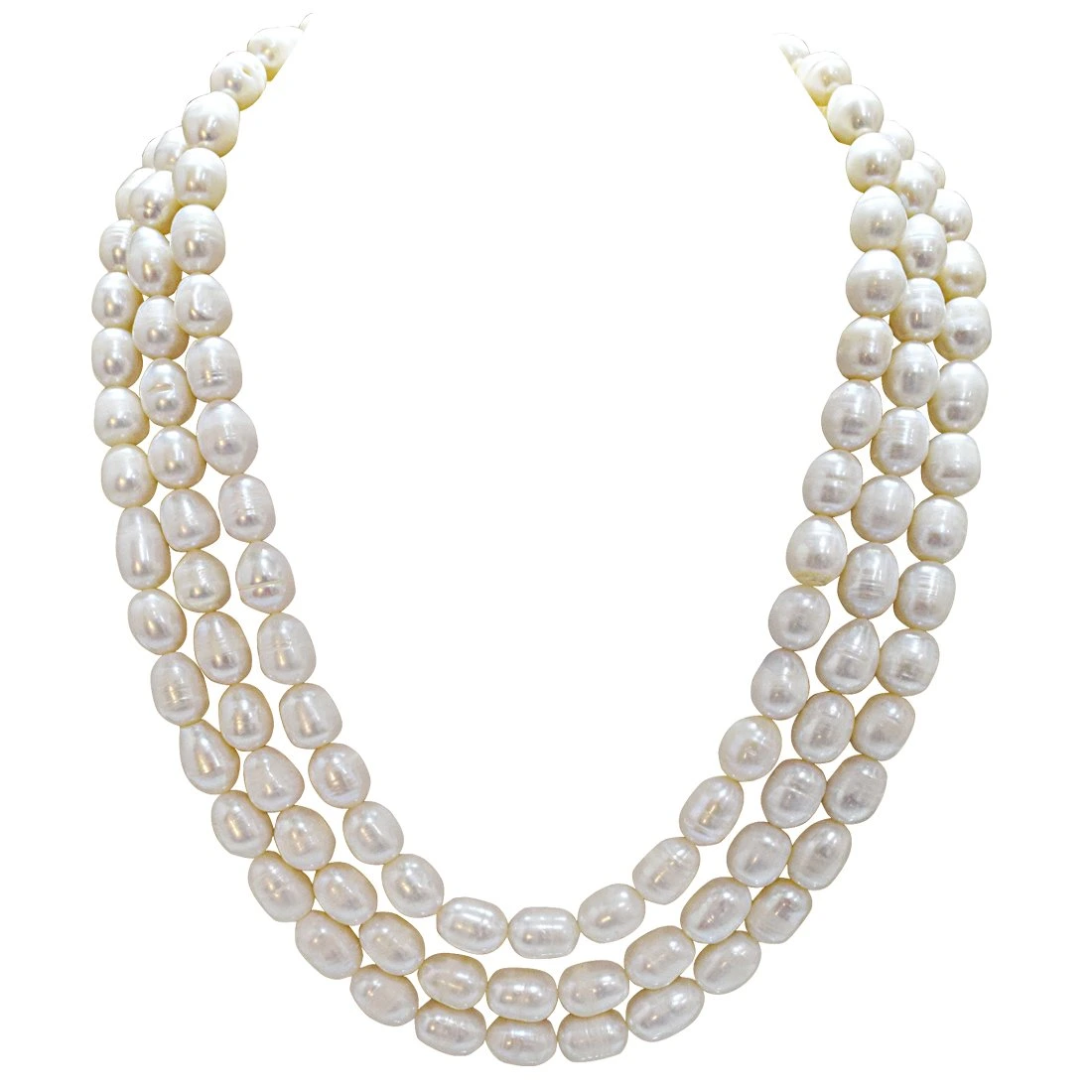 3 Line Real Big Elongated Pearl Necklace for Women (SN869)