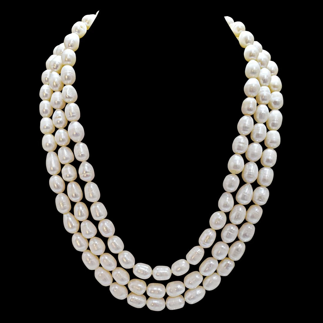 3 Line Real Big Elongated Pearl Necklace for Women (SN869)