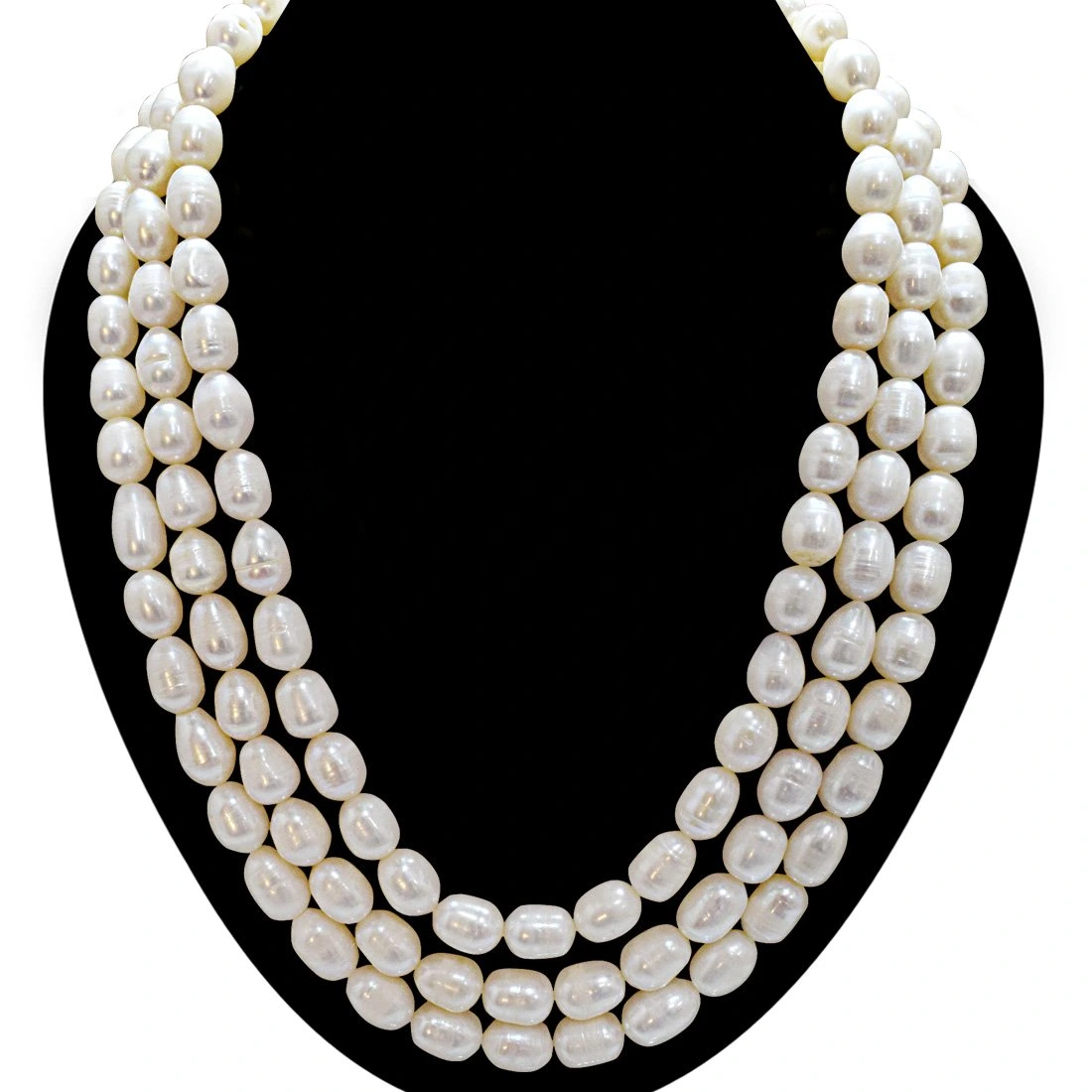 3 Line Real Big Elongated Pearl Necklace for Women (SN869)
