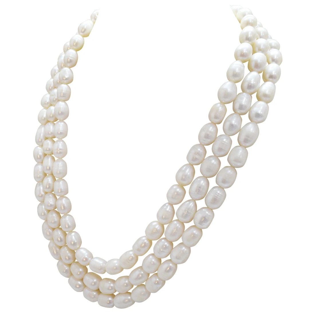 3 Line Real Big Elongated Pearl Necklace for Women (SN869)