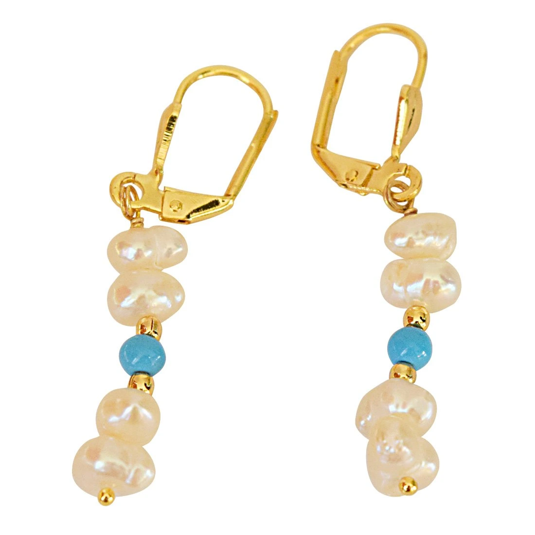 Real Freshwater Pearl and Turquoise Beads Necklace & Earring Set for Women (SN878)