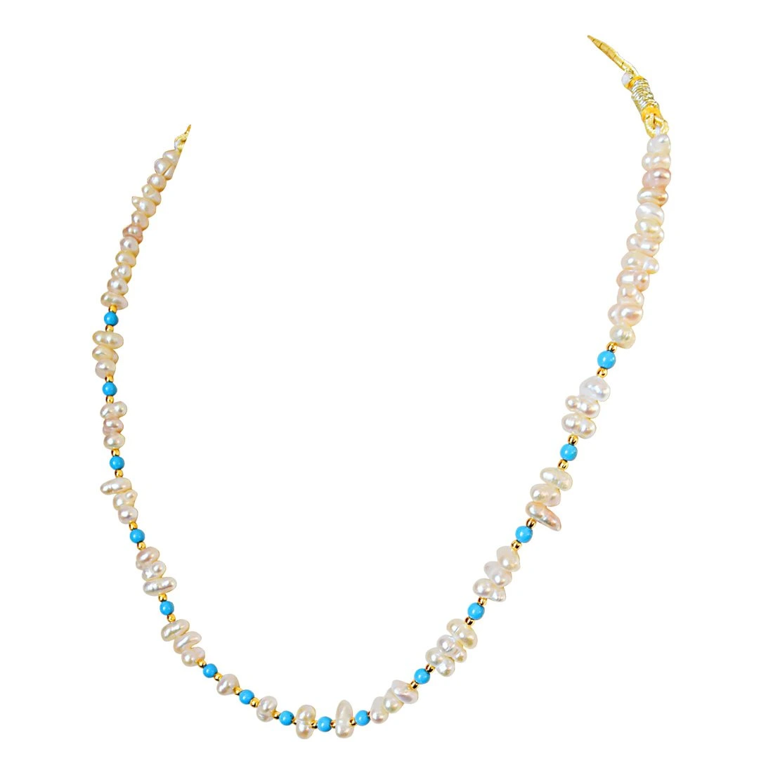 Real Freshwater Pearl and Turquoise Beads Necklace & Earring Set for Women (SN878)