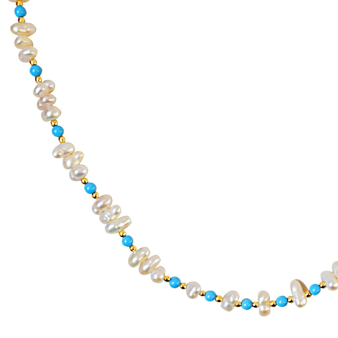 Real Freshwater Pearl and Turquoise Beads Necklace & Earring Set for Women (SN878)