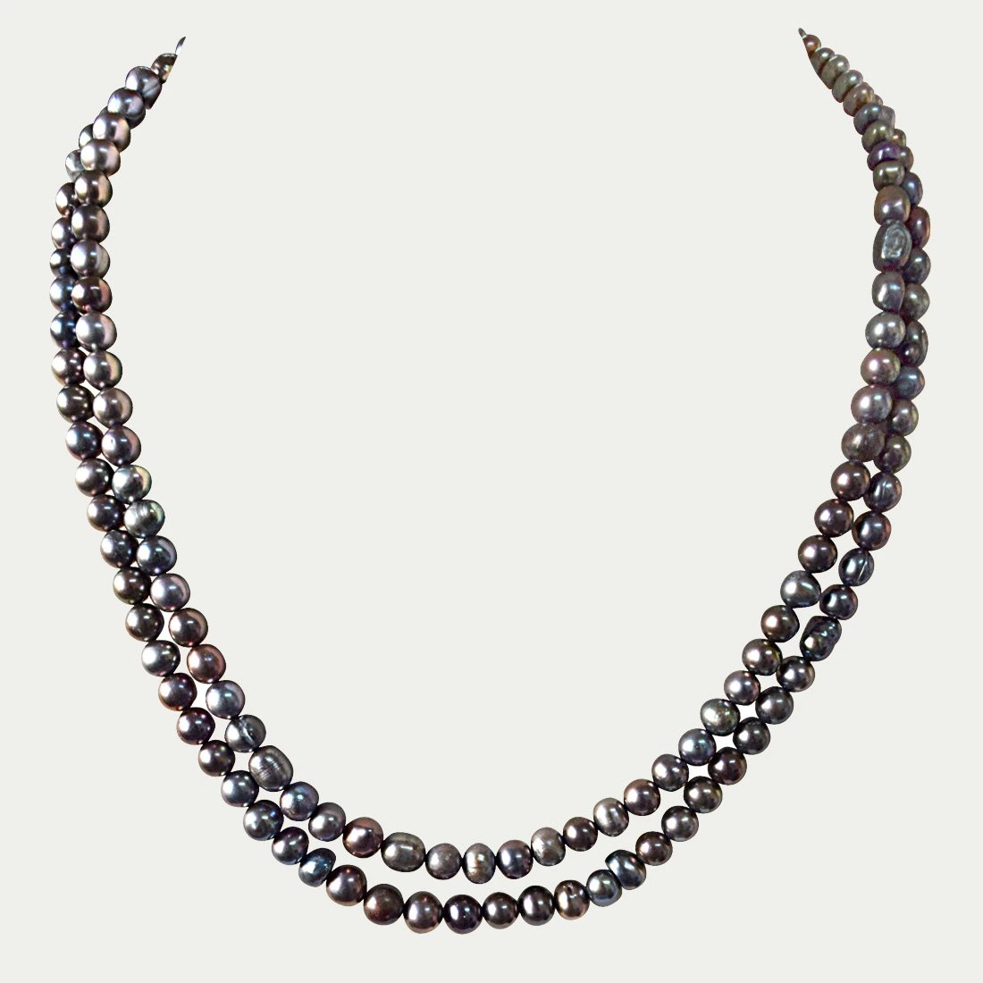 2 Line Round Shaped Grey Pearl Necklace for Women (SN882)