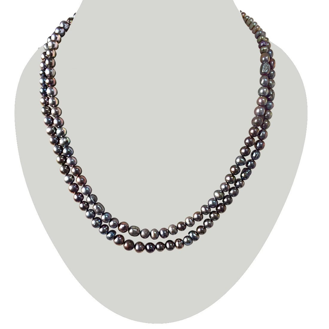 2 Line Round Shaped Grey Pearl Necklace for Women (SN882)