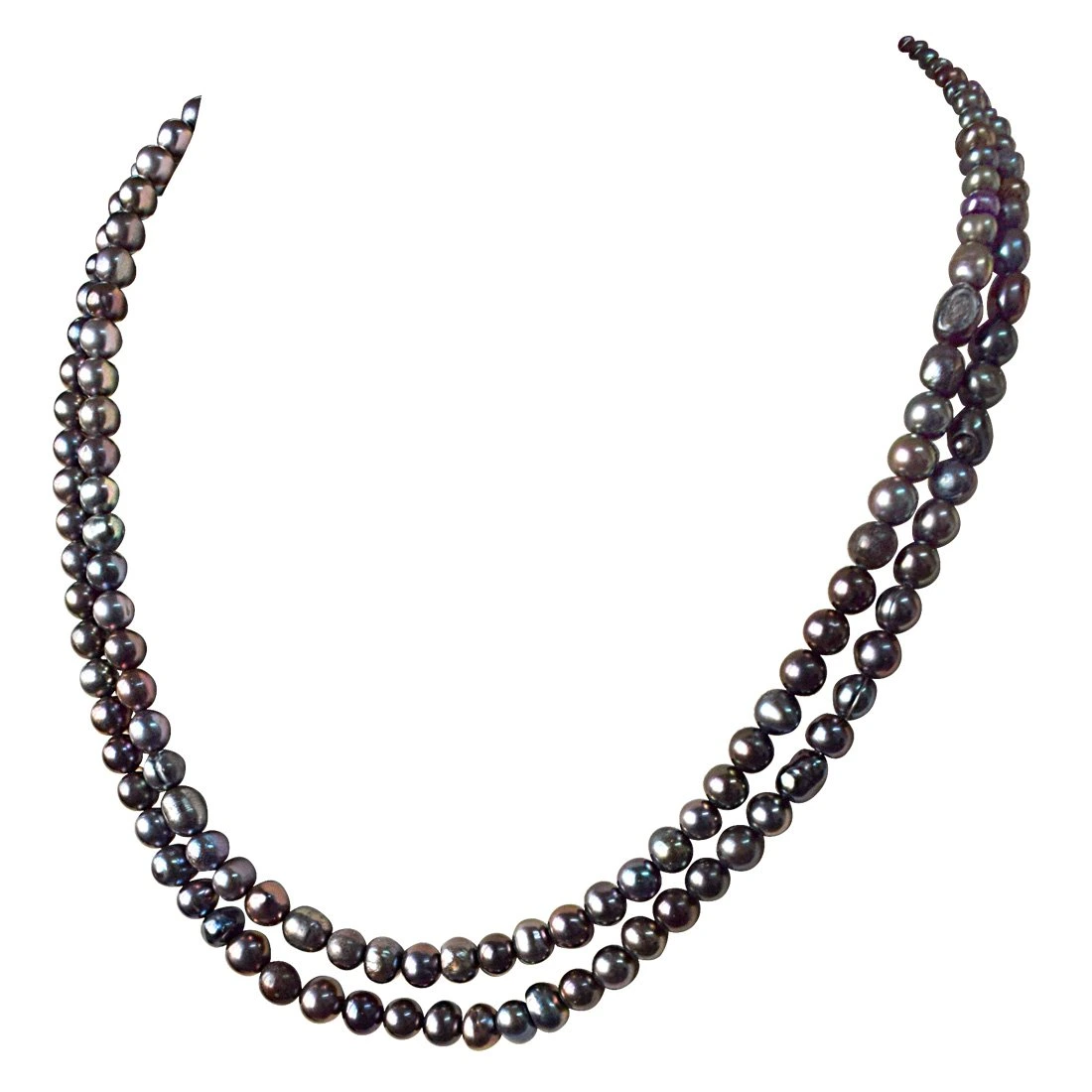 2 Line Round Shaped Grey Pearl Necklace for Women (SN882)