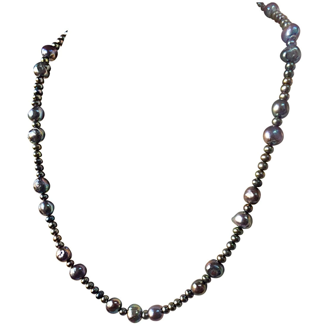 Single Line Big and Small Round Shaped Grey Pearl Necklace for Women (SN883)