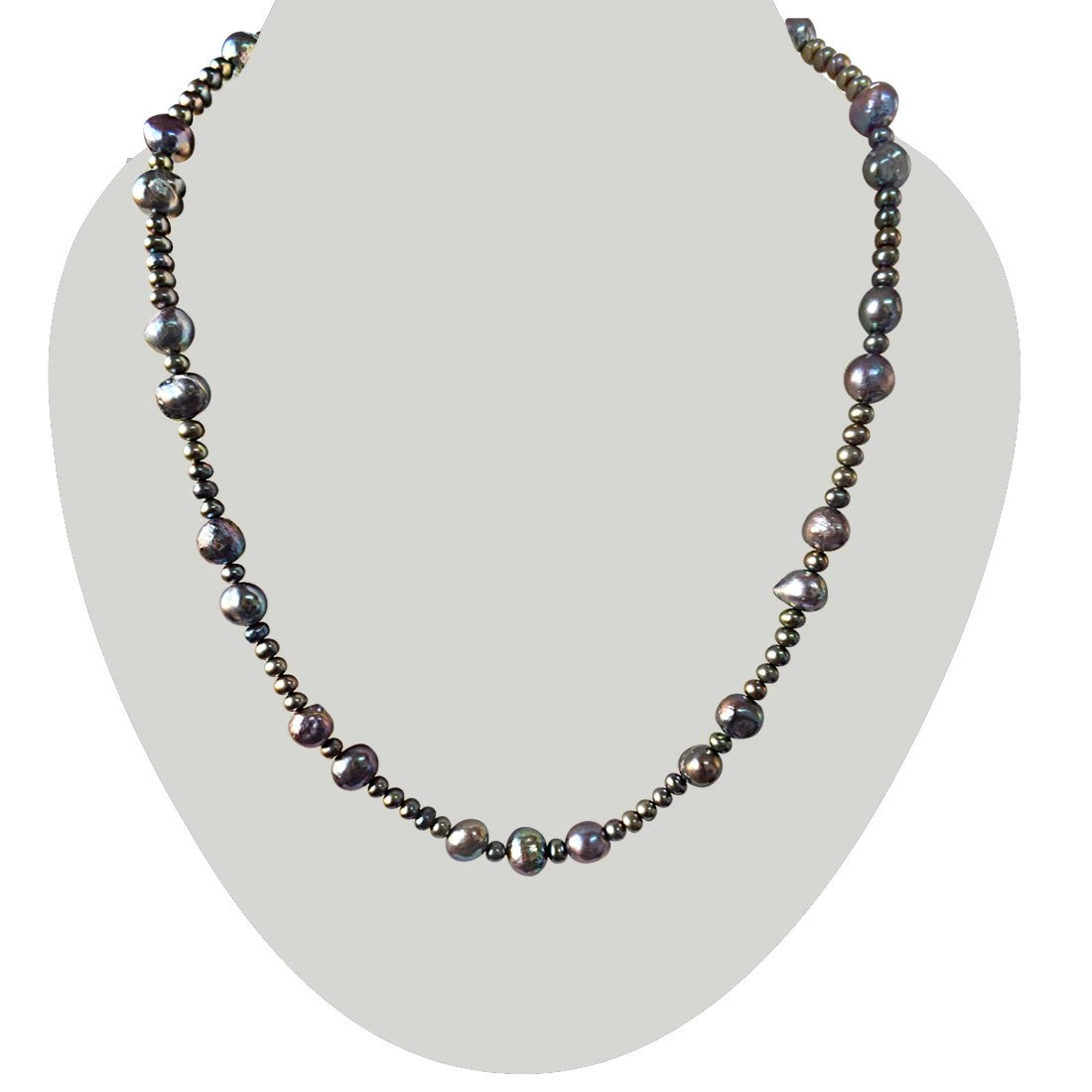 Single Line Big and Small Round Shaped Grey Pearl Necklace for Women (SN883)