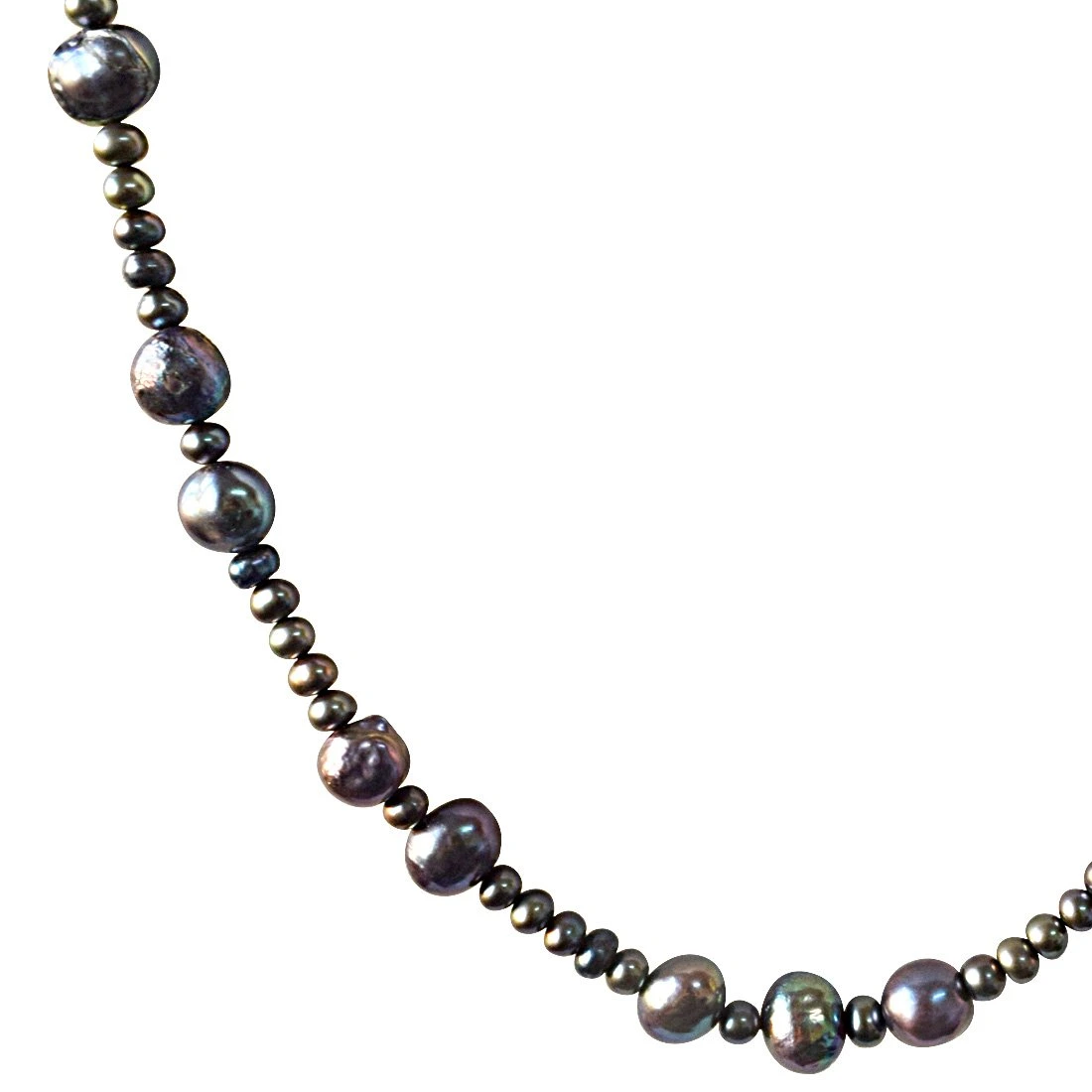 Single Line Big and Small Round Shaped Grey Pearl Necklace for Women (SN883)