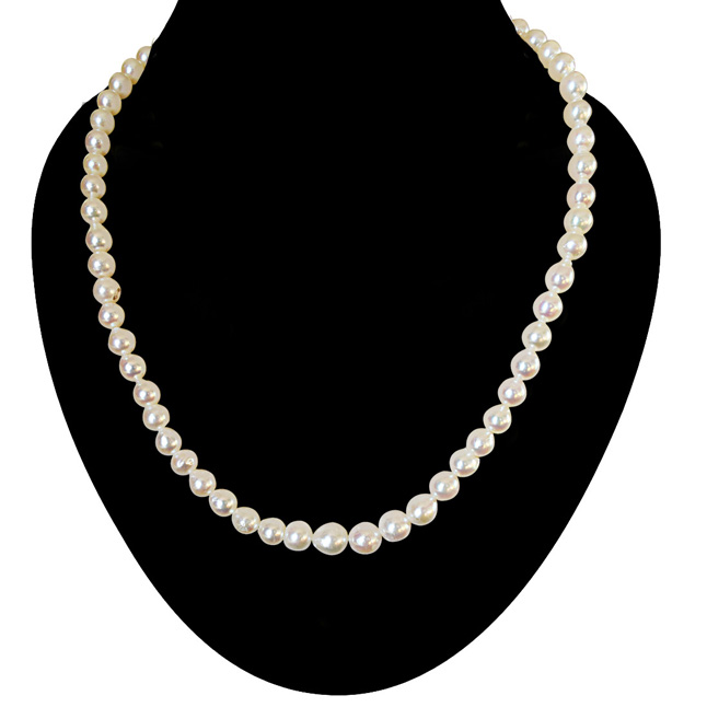 Fine 18 inches Single Line Real Japanese Cultured Pearl Necklace for Women, White Silky Smooth Pearls (SN887)