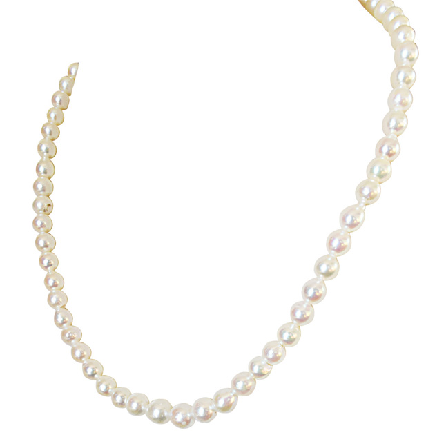 Fine 18 inches Single Line Real Japanese Cultured Pearl Necklace for Women, White Silky Smooth Pearls (SN887)