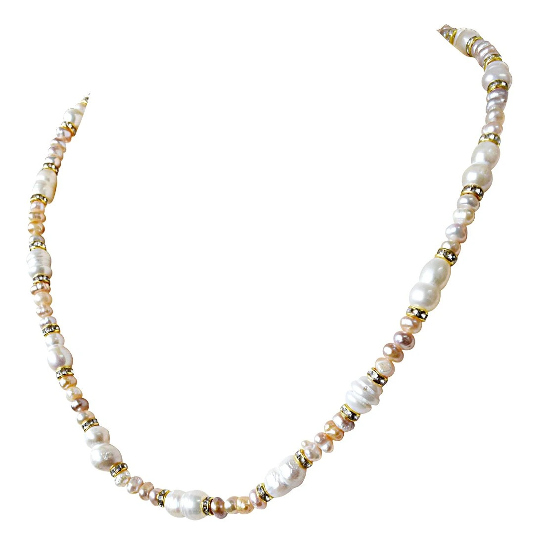 Ultimate Sophistication & Grace - Single Line Real Natural Pearl & Gold Plated Rings Necklace for Women (SN894)
