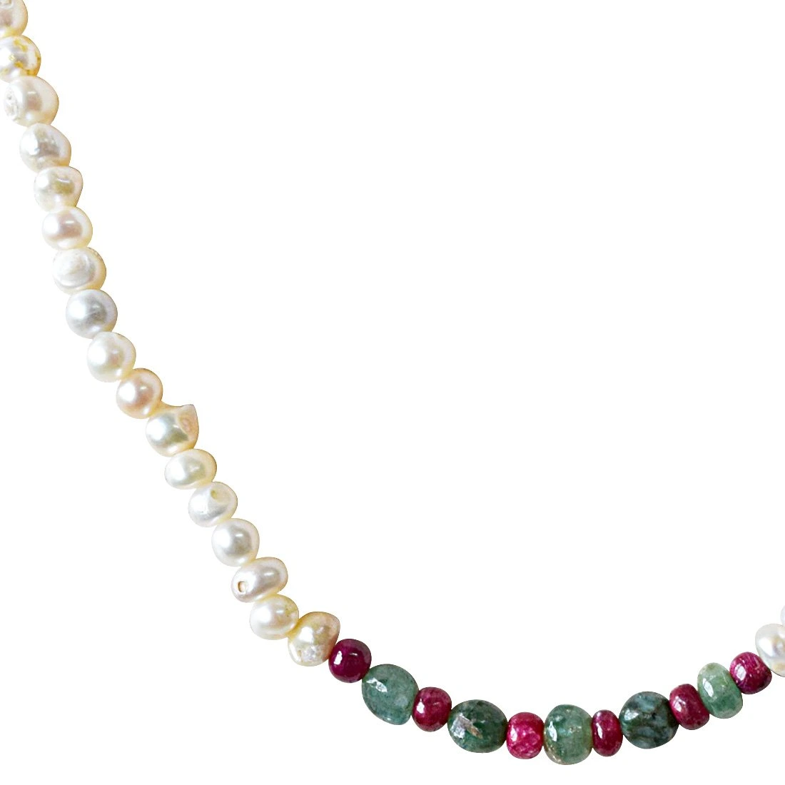 Single Line Real Emerald, Ruby Beads and Freshwater Pearl Necklace for Women (SN897)