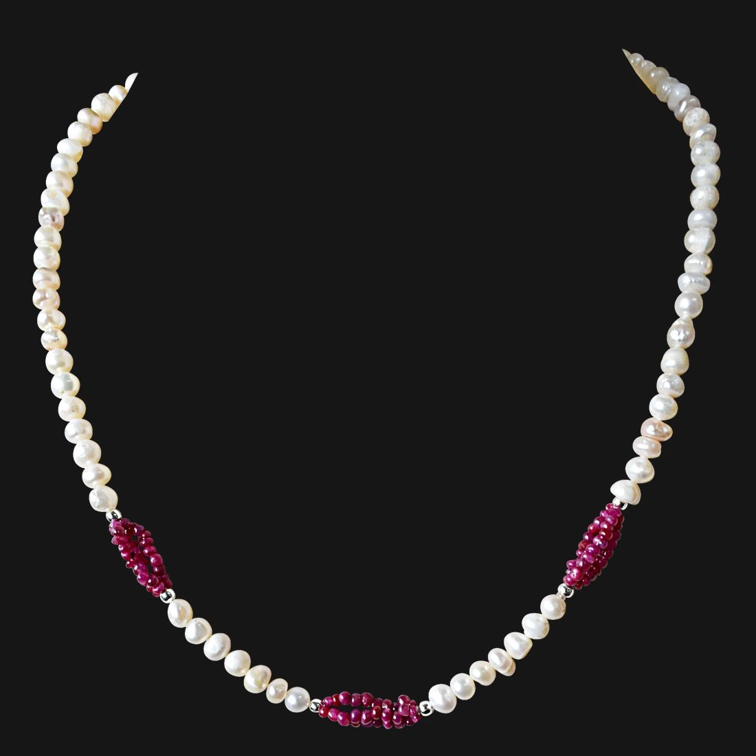 Dazzle in Red - Real Freshwater Pearl & Red Ruby Beads Necklace for Women (SN899)