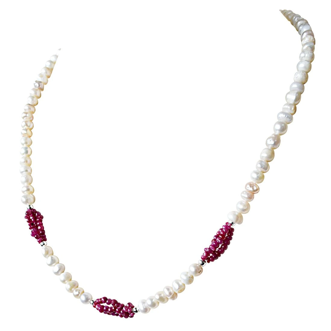 Dazzle in Red - Real Freshwater Pearl & Red Ruby Beads Necklace for Women (SN899)