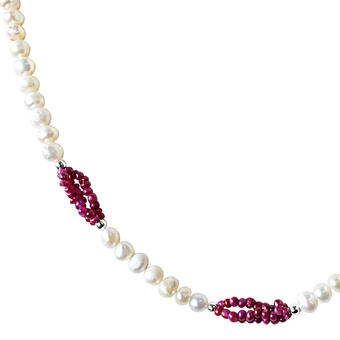 Dazzle in Red - Real Freshwater Pearl & Red Ruby Beads Necklace for Women (SN899)
