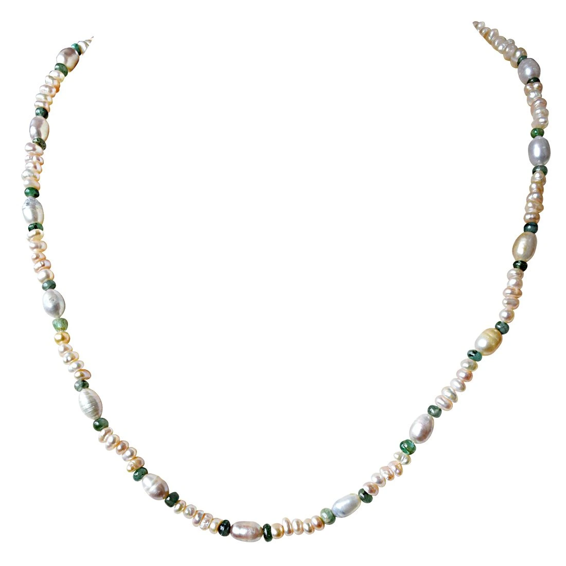 Single Line Real Freshwater Pearl & Green Emerald Beads Necklace for Women (SN901)