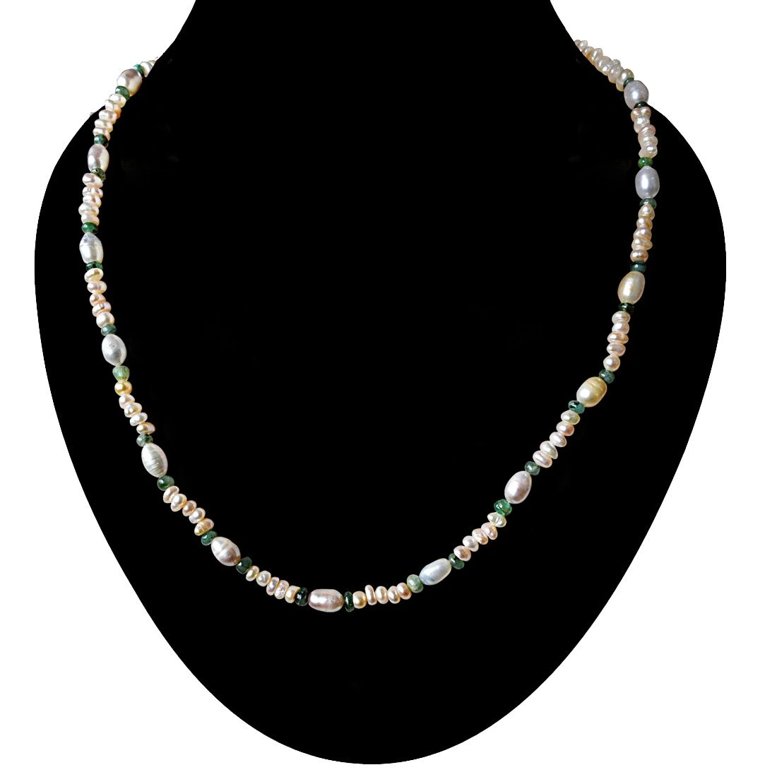 Single Line Real Freshwater Pearl & Green Emerald Beads Necklace for Women (SN901)