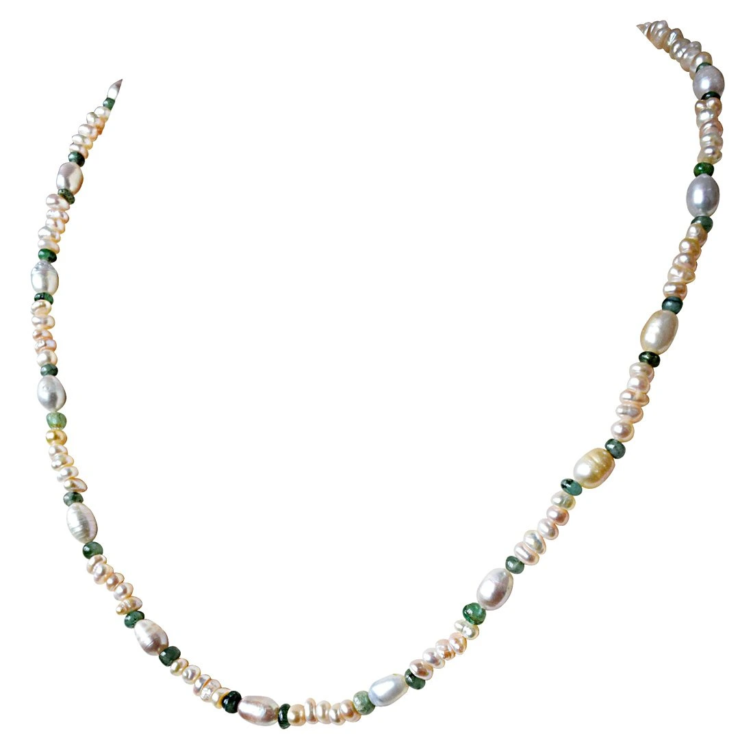 Single Line Real Freshwater Pearl & Green Emerald Beads Necklace for Women (SN901)